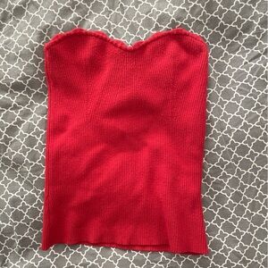 Red Knit Tube Top with Scalloped neckline